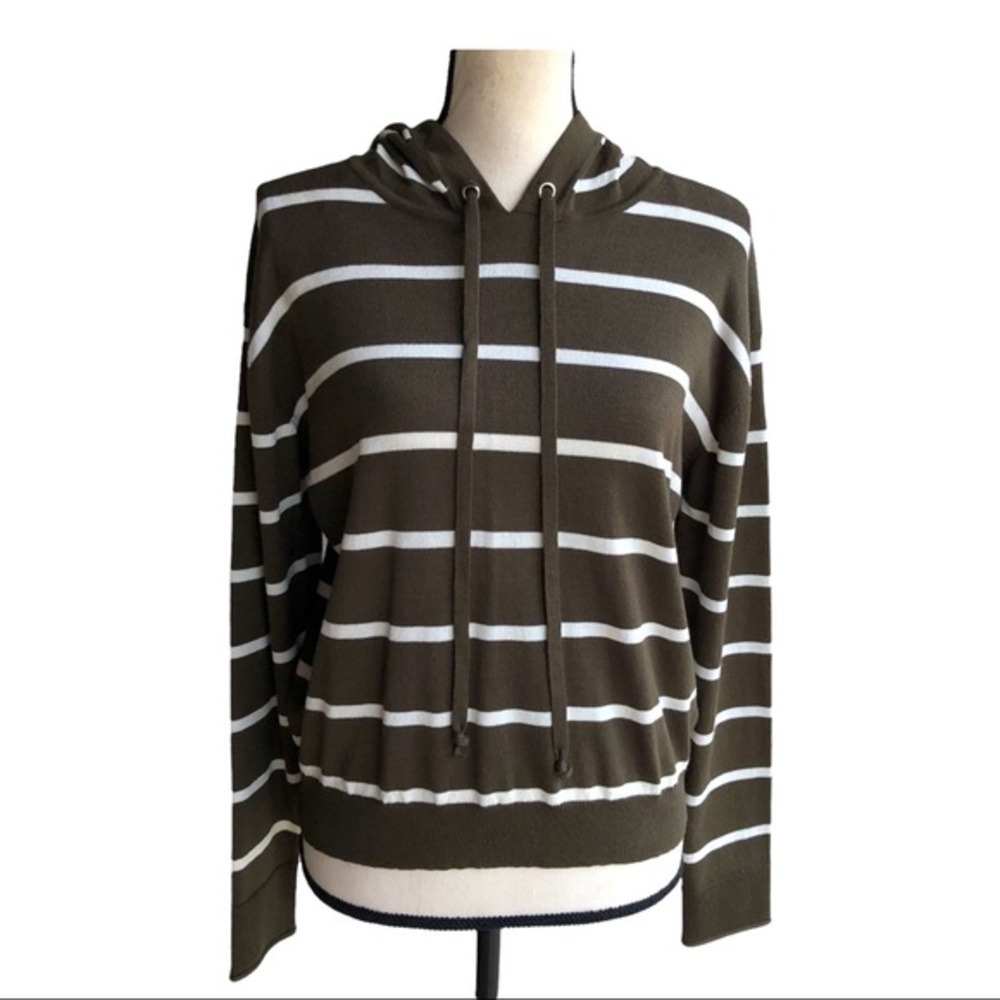 The Slope Brooklyn Ny Womens Hooded Sweater Olive White Stripe‎ Long Slee…